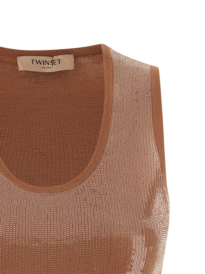 Twinset Brown Cotton Sleeveles T-Shirt