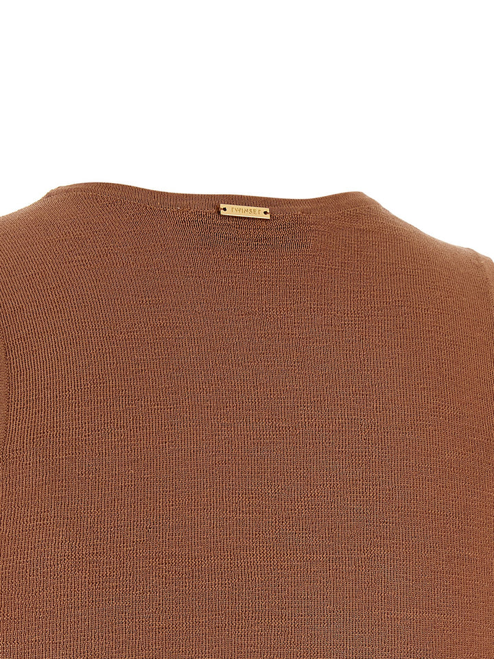 Twinset Brown Cotton Sleeveles T-Shirt