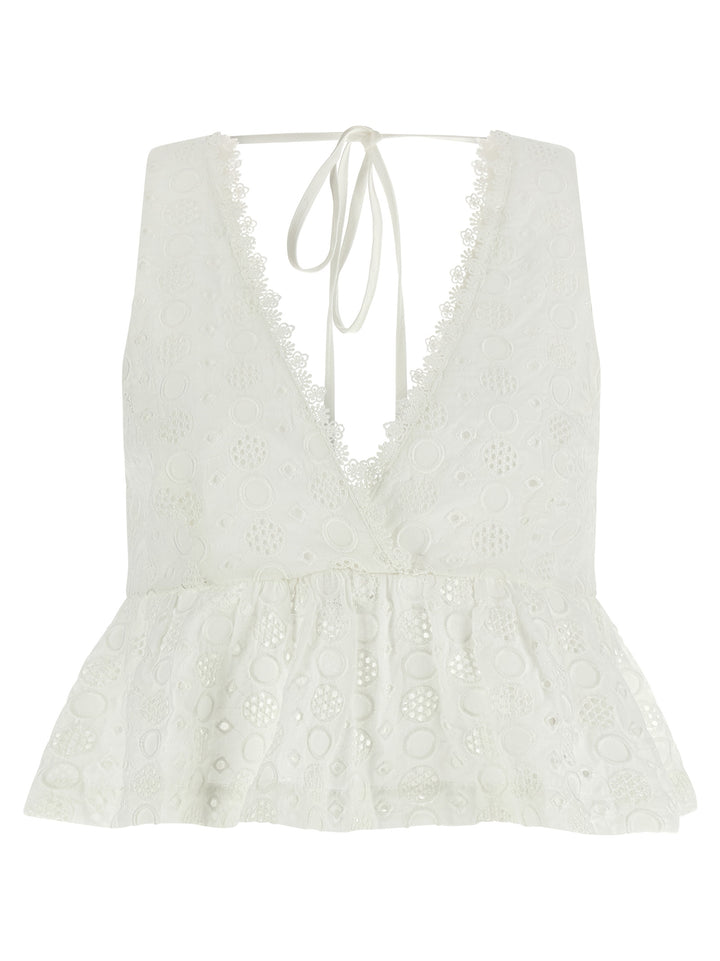 PINKO White Cotton Sleeveles T-Shirt
