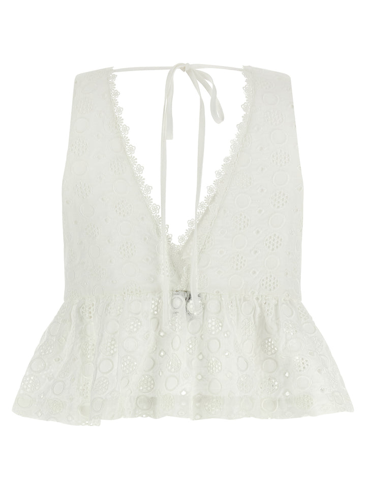 PINKO White Cotton Sleeveles T-Shirt