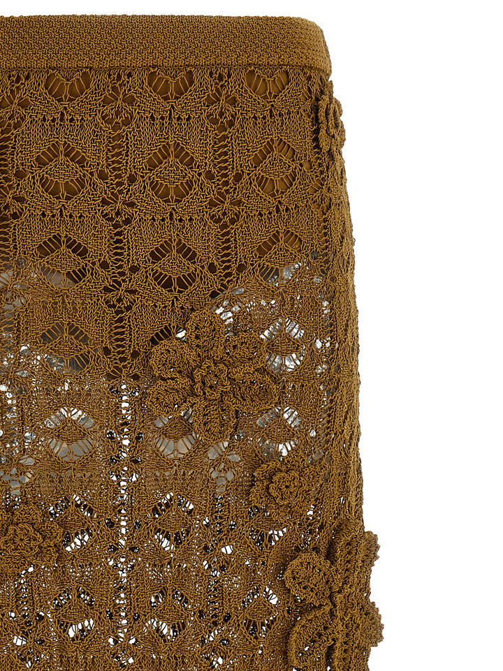 PINKO Brown Cotton Midi Skirt