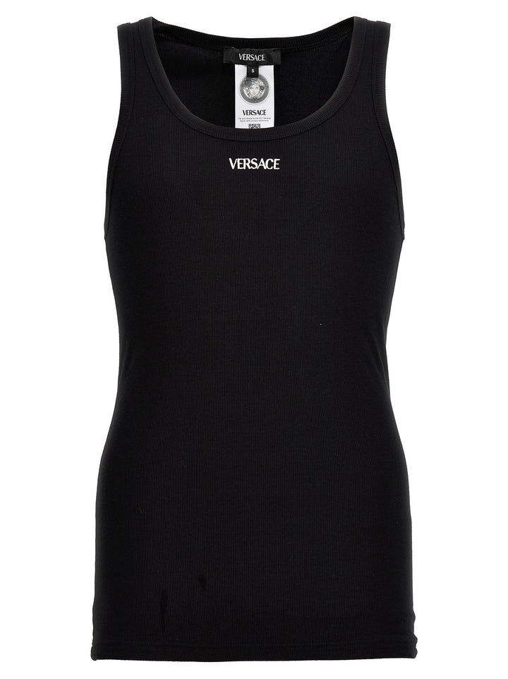 Versace Black Cotton Sleeveles T-Shirt