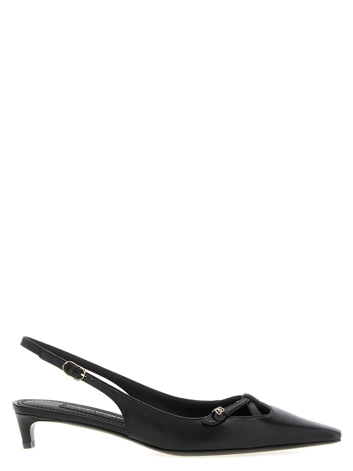 Dolce & Gabbana Black Lamb Leather Mid Heel Pumps