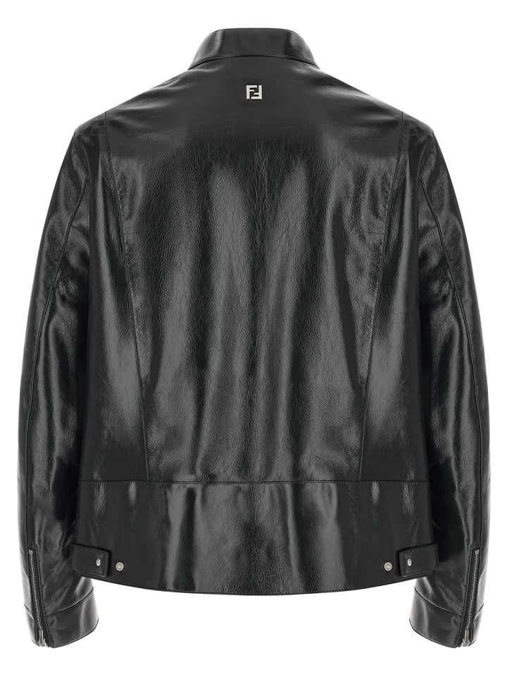 Fendi Blue Lamb Leather Leather Jacket