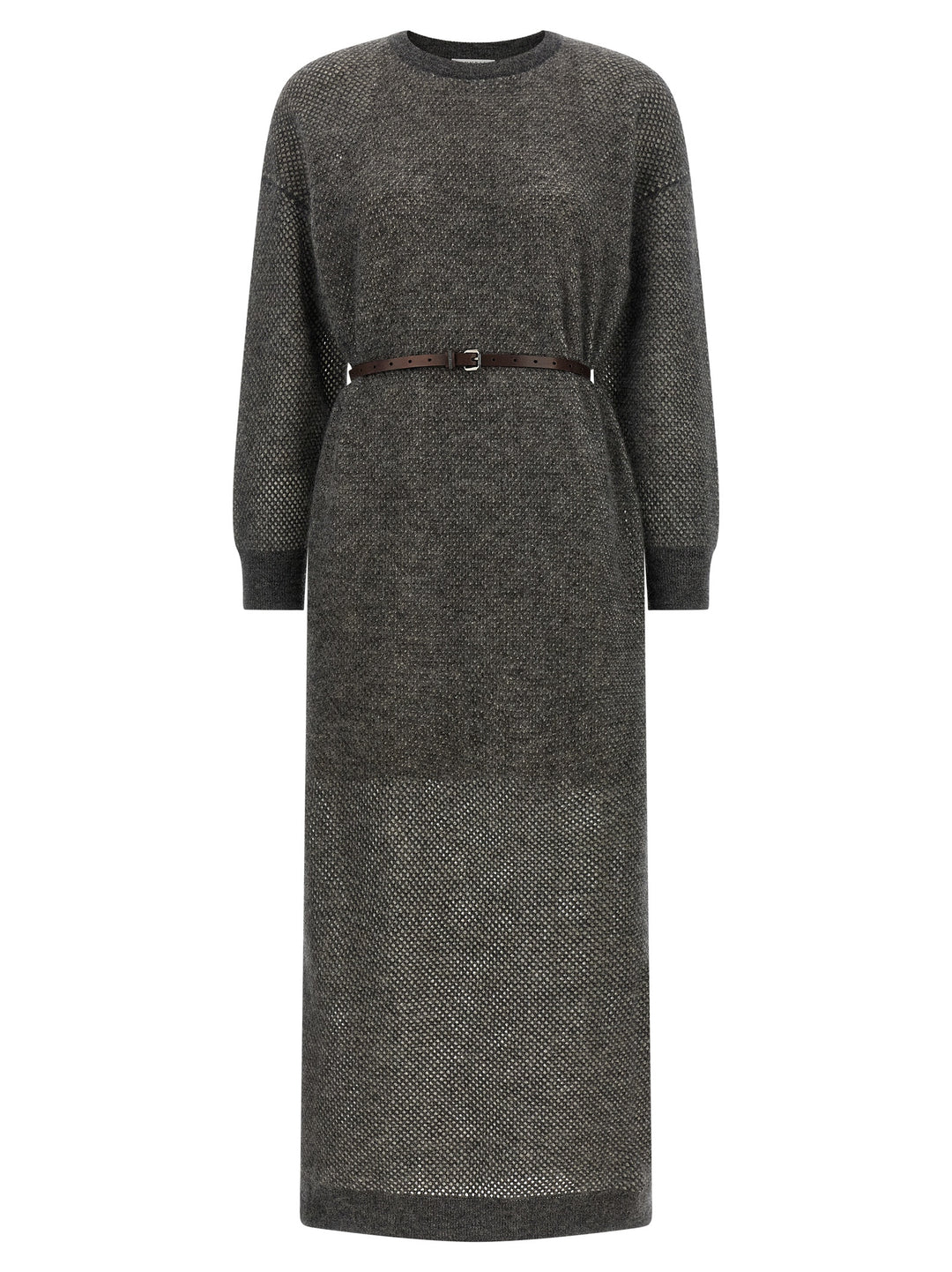 Brunello Cucinelli Gray Wool Midi Dress