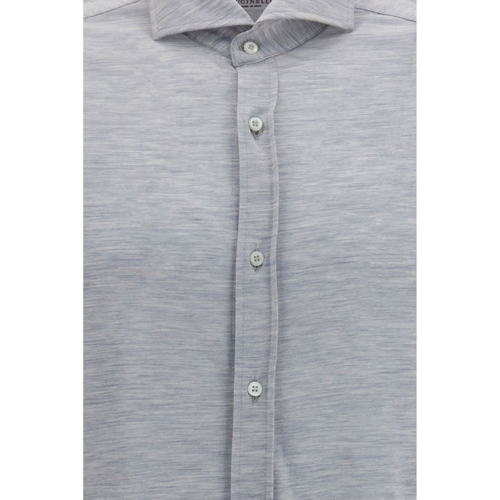 Brunello Cucinelli Blue Silk Dress Shirt