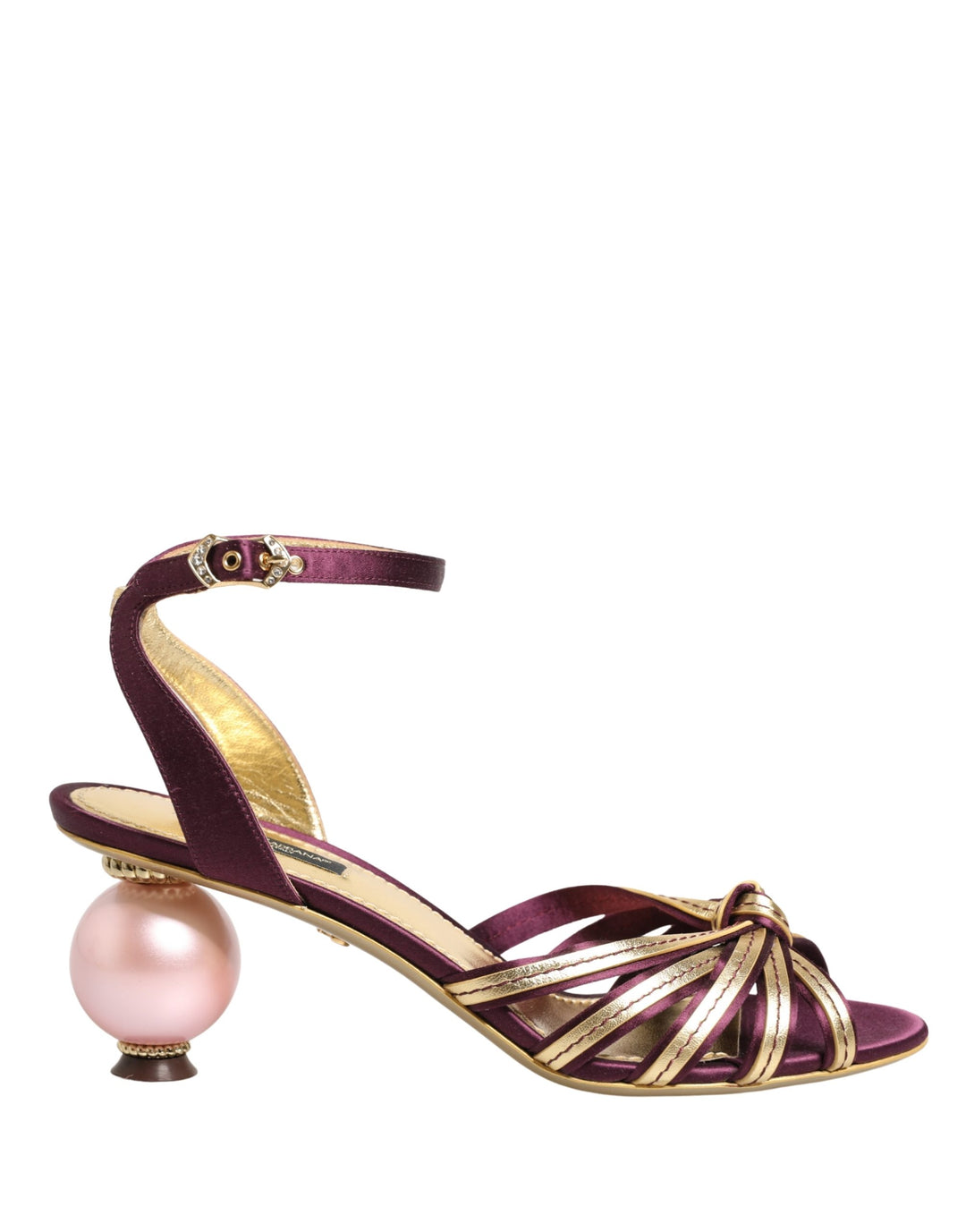 Dolce & Gabbana Purple Gold Keira Pearl Heels Sandals Shoes