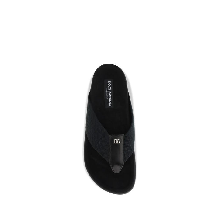 Dolce & Gabbana Black Polyester Flip-Flop Sandals