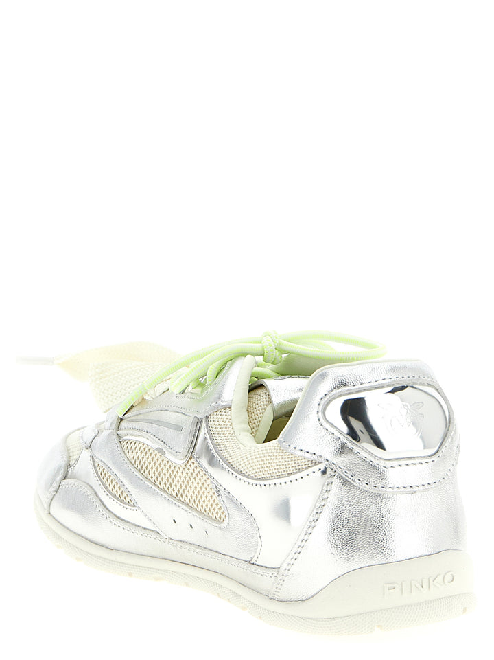 PINKO Silver Leather Athletic Sneakers