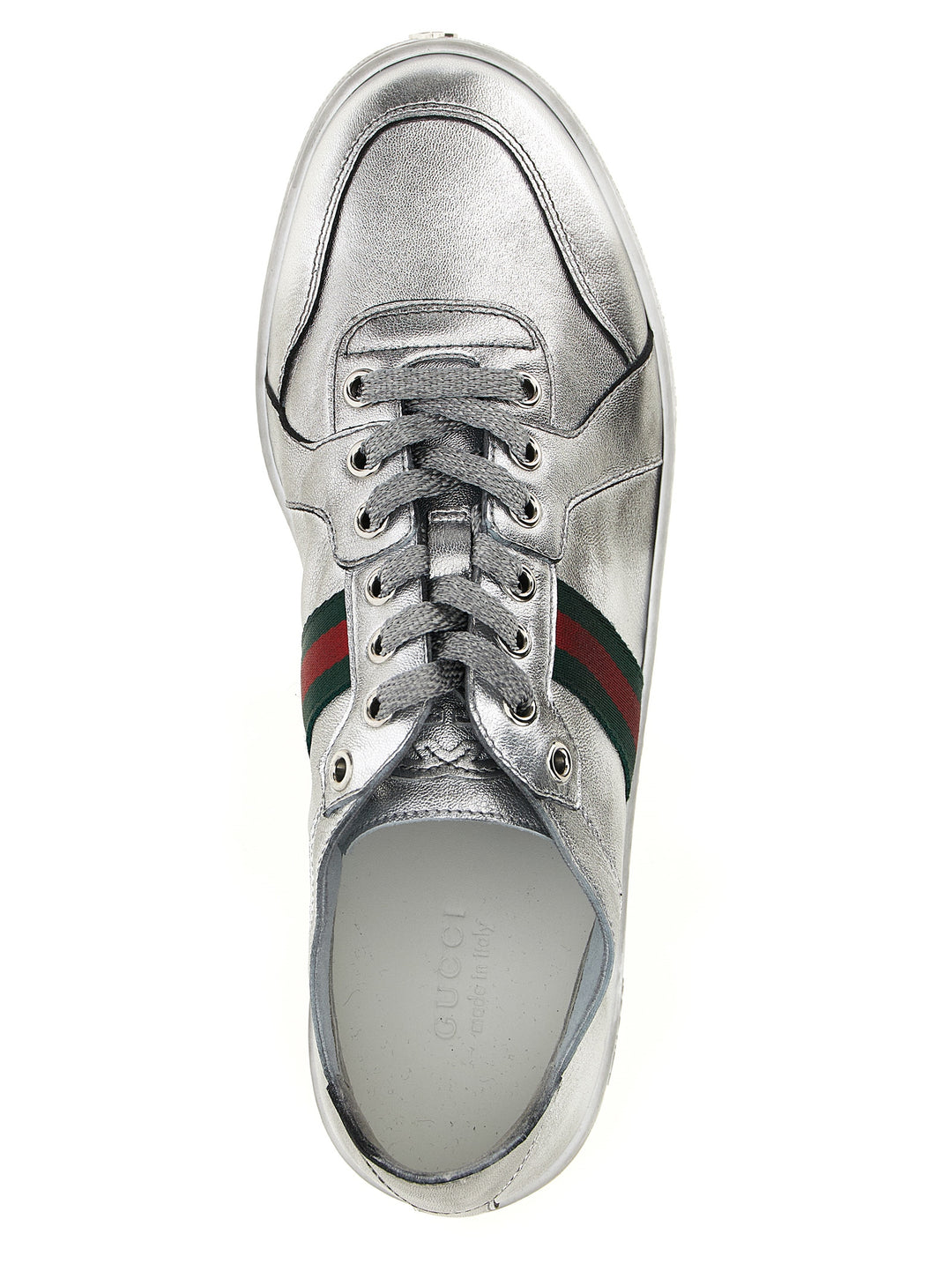 Gucci Silver Lamb Leather Athletic Sneakers