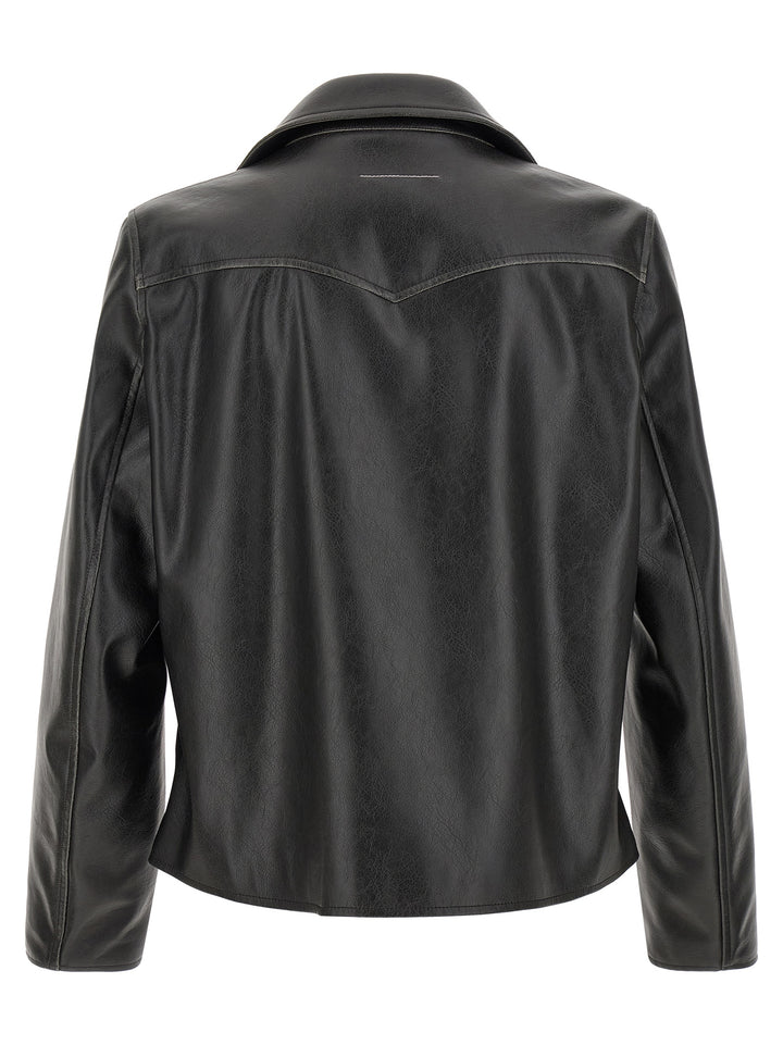 MM6 Maison Margiela Black Polyester Leather Jacket