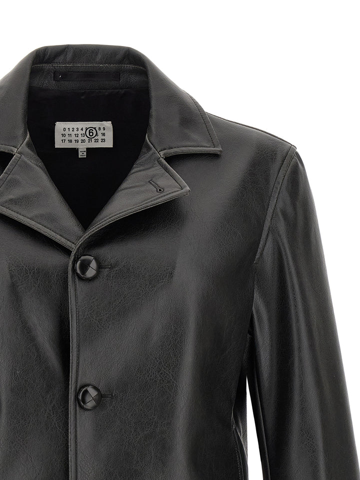 MM6 Maison Margiela Black Polyester Leather Jacket