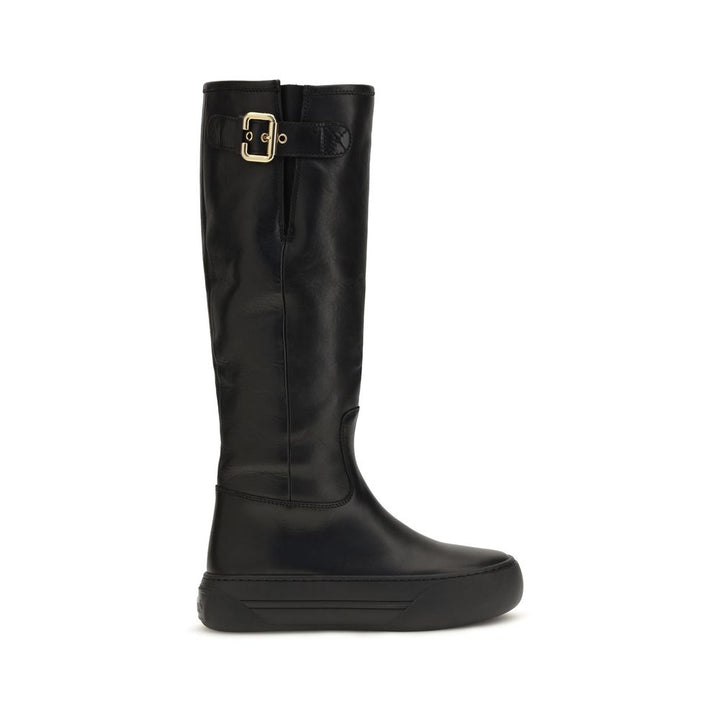 Chloé Black Calf Leather Bos Taurus Flat Boots
