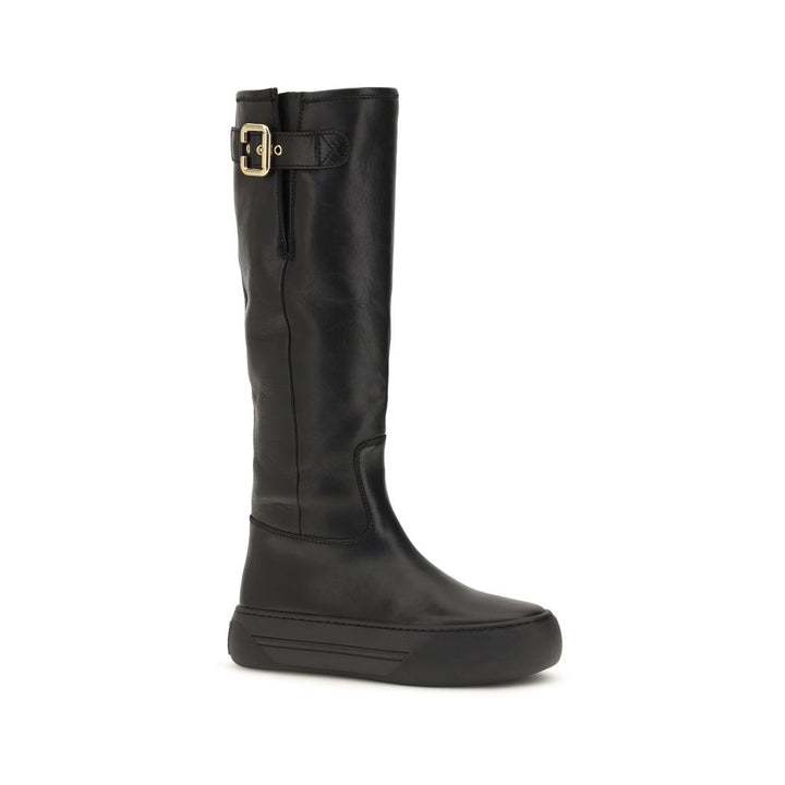 Chloé Black Calf Leather Bos Taurus Flat Boots