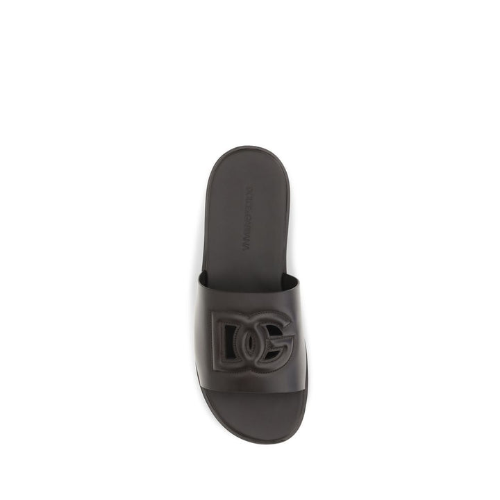 Dolce & Gabbana Brown Calf Leather Bos Taurus Flat Sandals