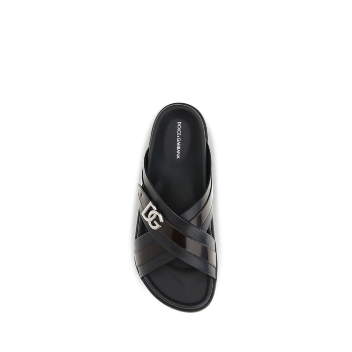 Dolce & Gabbana Black Calf Leather Bos Taurus Sandals