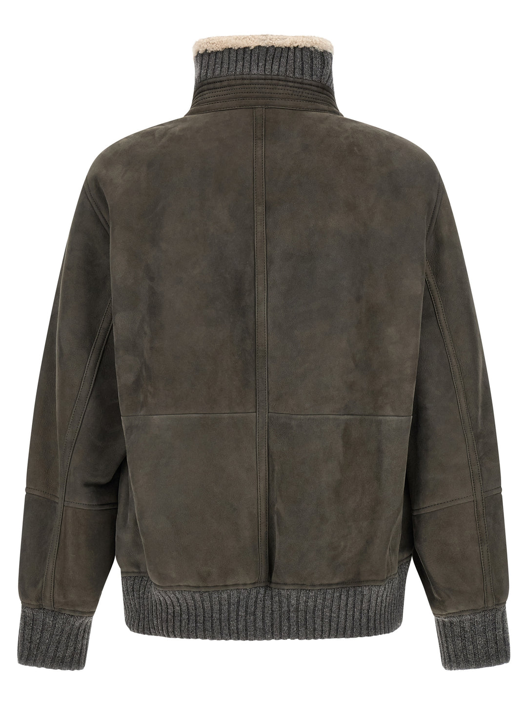 Brunello Cucinelli Gray Lamb Leather Leather Jacket