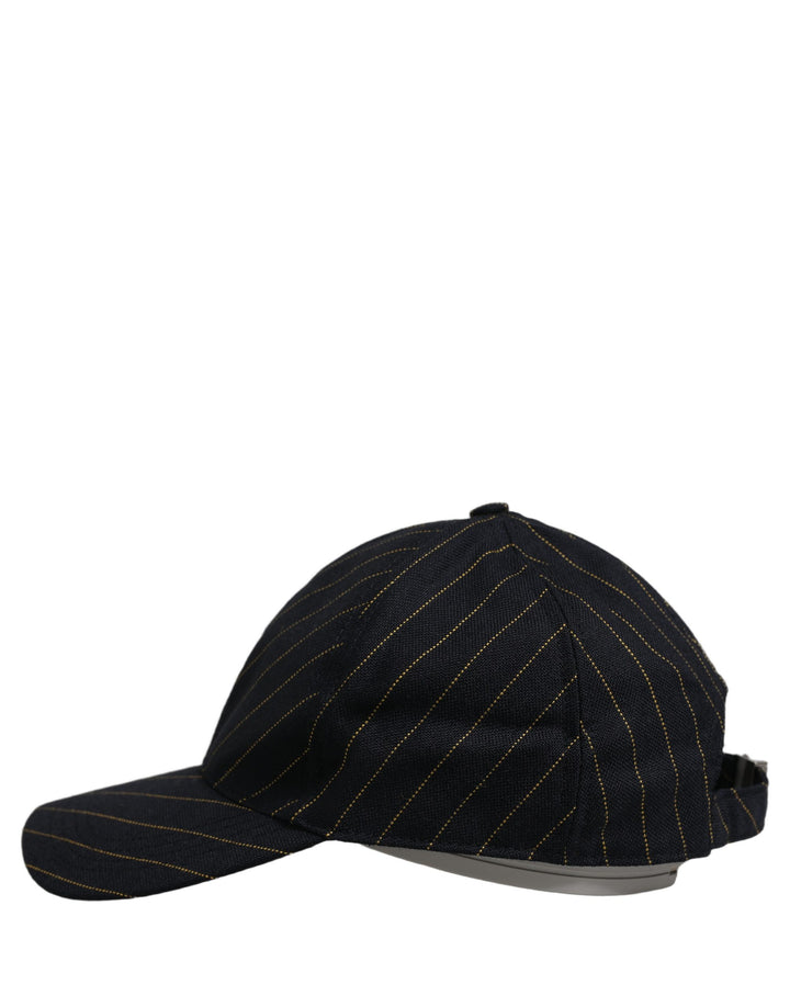 Dolce & Gabbana Black Gold Pinstriped Cotton Baseball Cap Hat