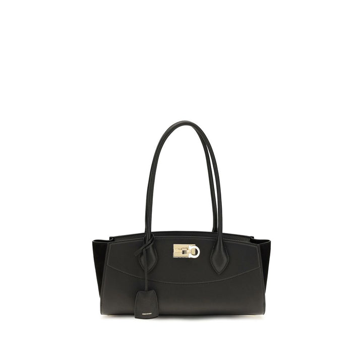 Ferragamo Black Calf Leather Bos Taurus Shoulder Bag