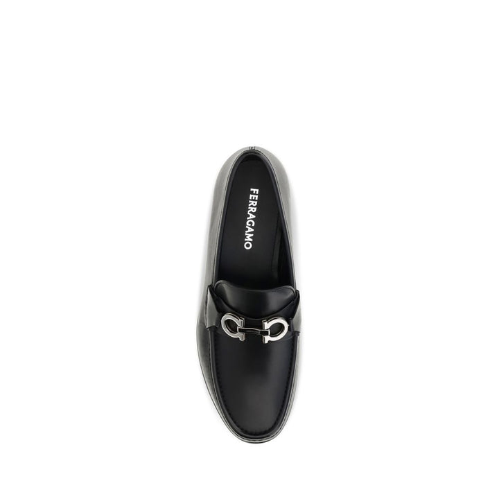 Ferragamo Black Calf Leather Bos Taurus Slip-On Loafers