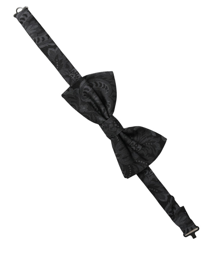Dolce & Gabbana Men Black Paisley SIlk Adjustable Neck Papillon Bow Tie