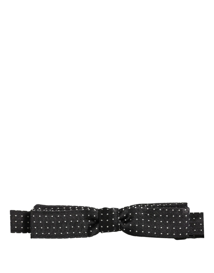 Dolce & Gabbana Black White Polka Dot Adjustable Neck Papillon Bow Tie