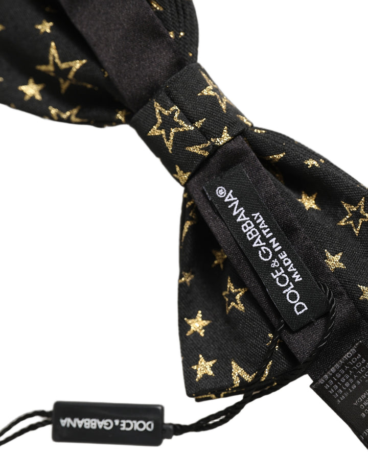 Dolce & Gabbana Men Black Star 100% Silk Adjustable Neck Papillon Bow Tie