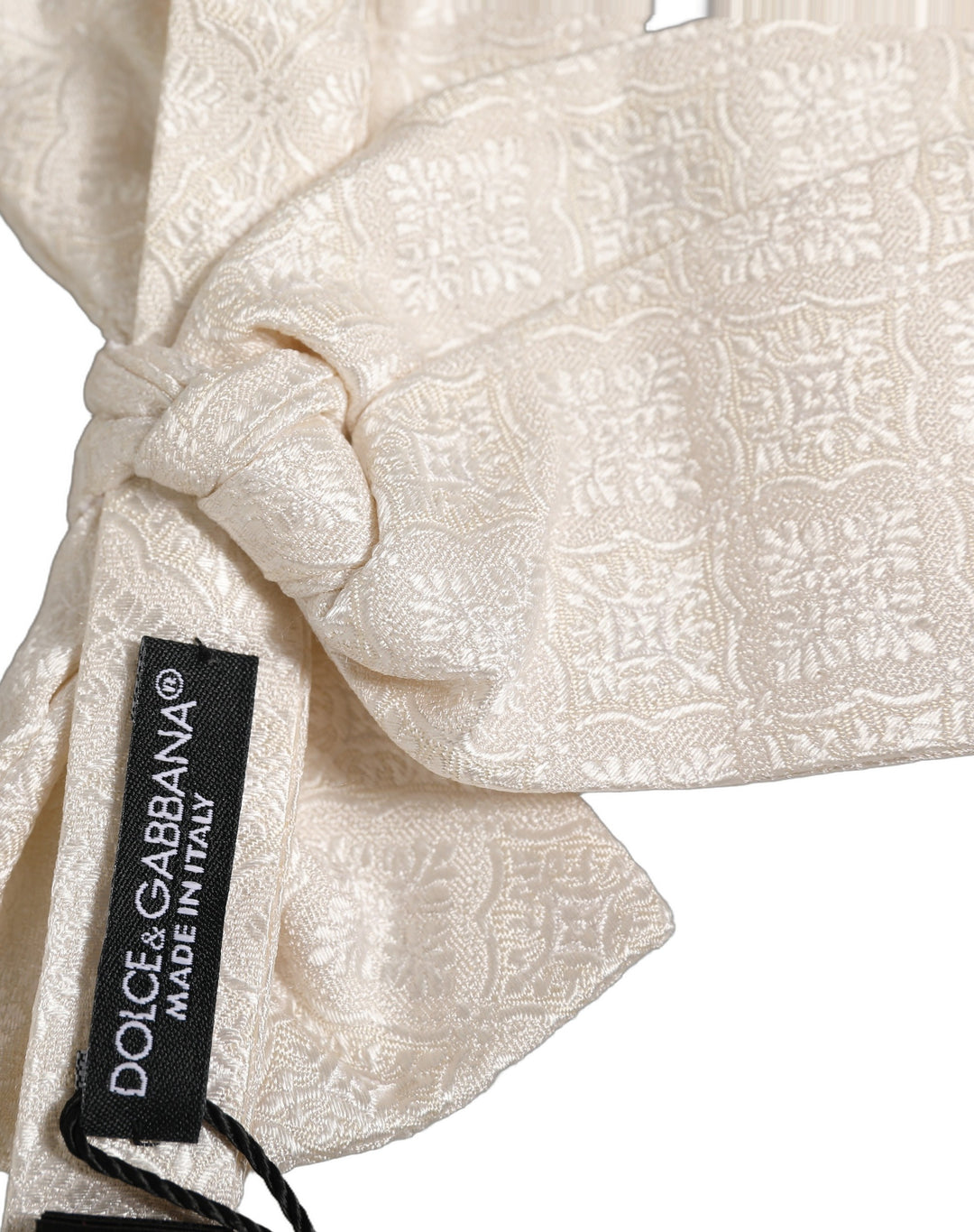 Dolce & Gabbana Men White Jacquard Silk Adjustable Neck Papillon Bow Tie
