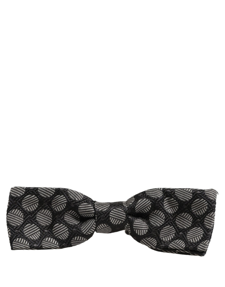 Dolce & Gabbana Black White Geometric Silk Adjustable Neck Papillon Bow Tie