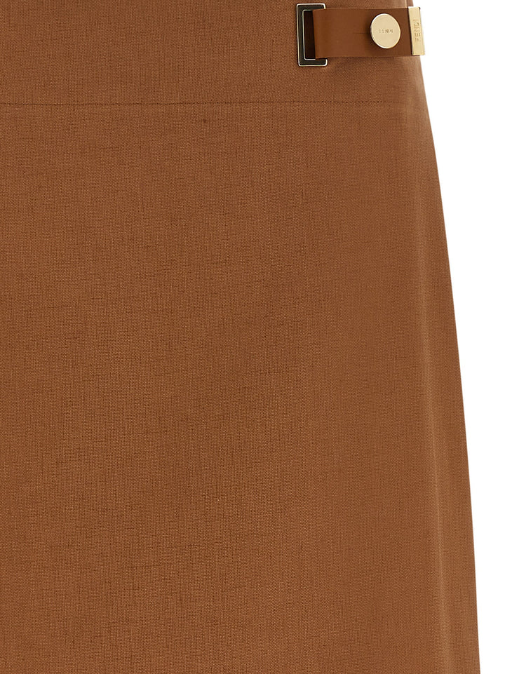 Fendi Brown Linen Midi Skirt