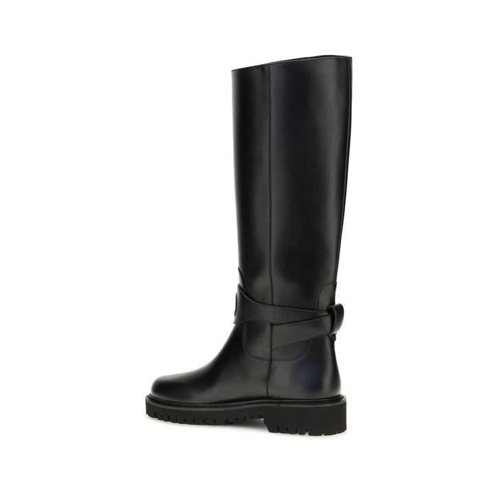 Valentino Garavani Black Calf Leather Bos Taurus Flat Boots