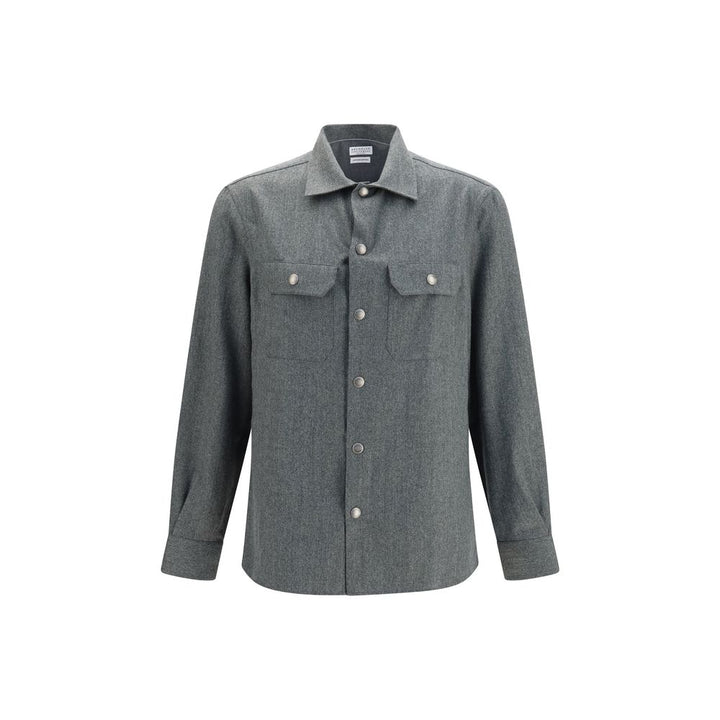 Brunello Cucinelli Gray Wool Oves Aries Dress Shirt