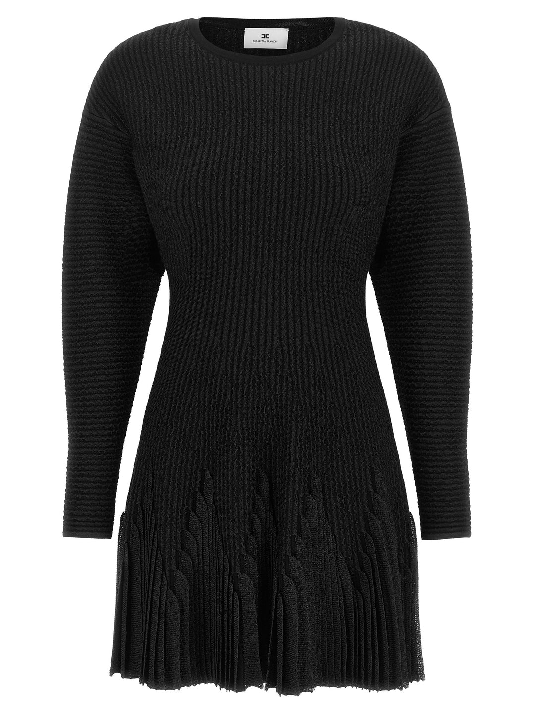 Elisabetta Franchi Knitted Dress Ribbed Knit Pleated Long Sleeve