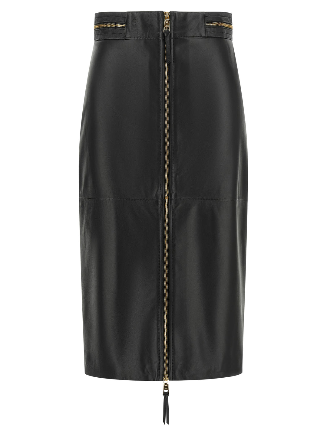 Elisabetta Franchi Black Lambskin Midi Skirt