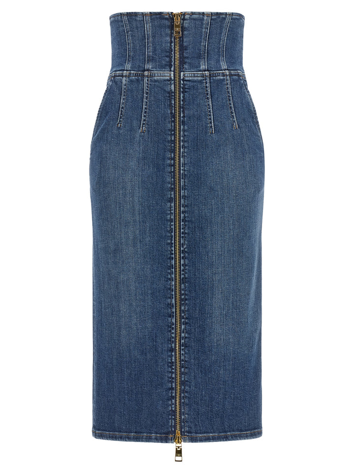 Elisabetta Franchi Blue Cotton Midi Skirt