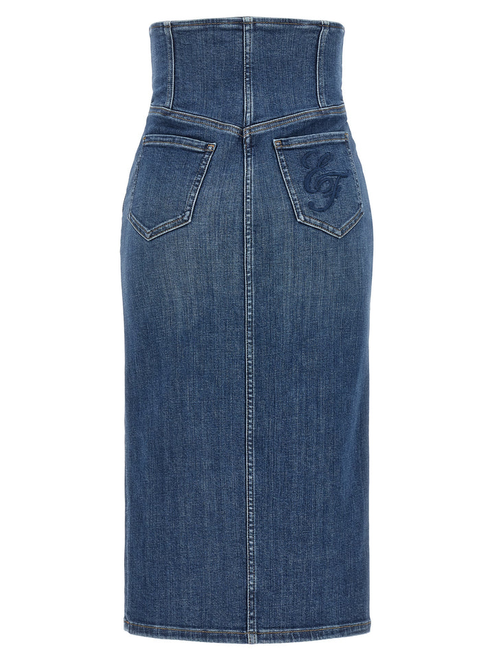 Elisabetta Franchi Blue Cotton Midi Skirt