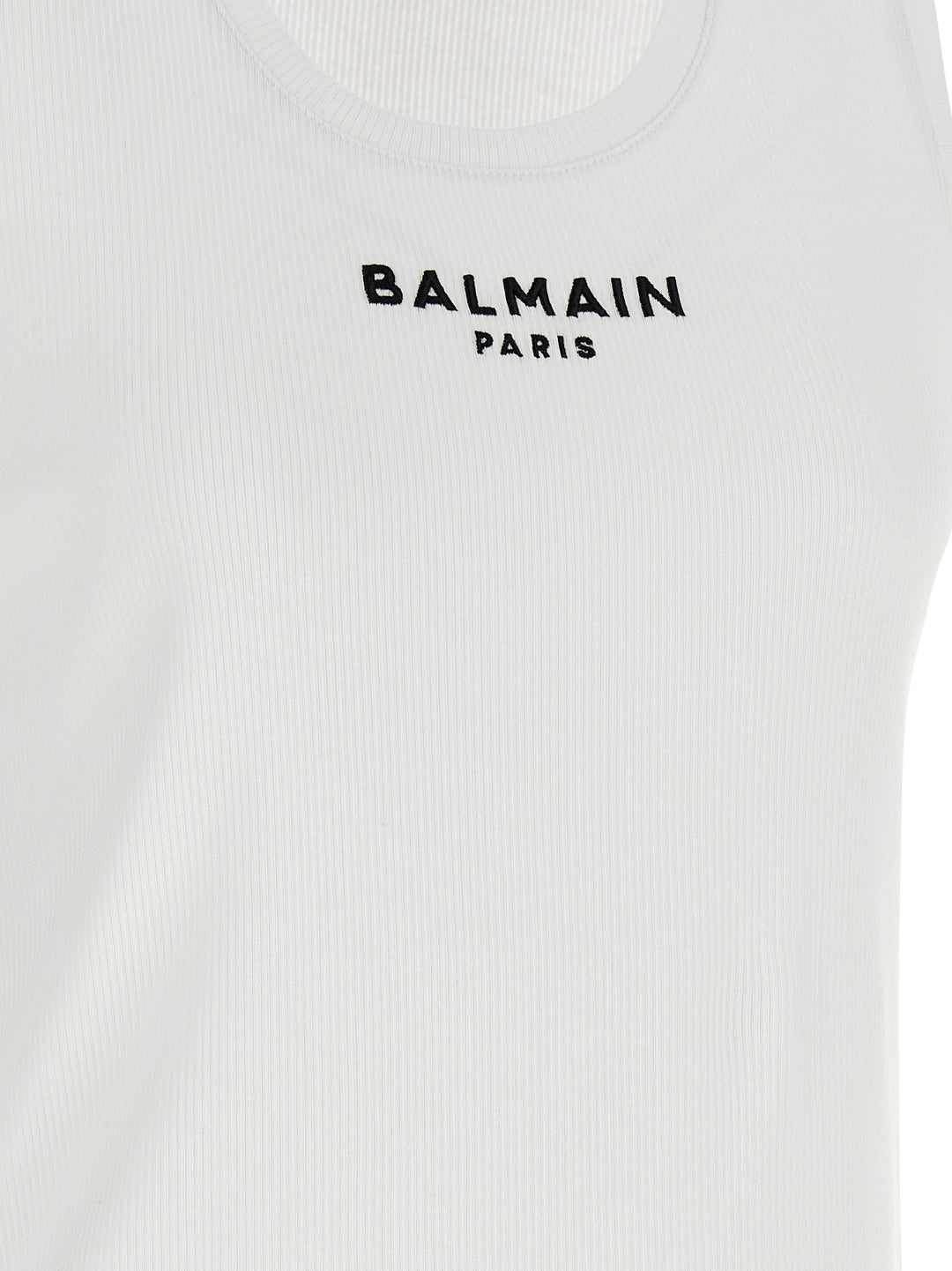 Balmain White Cotton Sleeveles T-Shirt