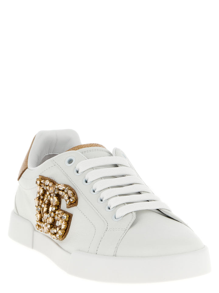 Dolce & Gabbana Gold Calfskin Low Top Sneakers