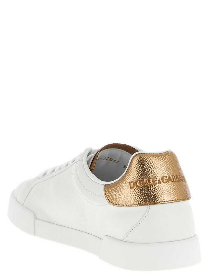 Dolce & Gabbana Gold Calfskin Low Top Sneakers