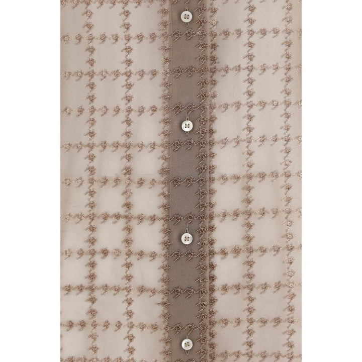 Brunello Cucinelli Beige Silk Pattern Shirt