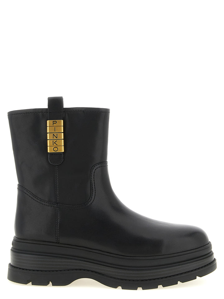 PINKO Black Cowhide Ankle Boots