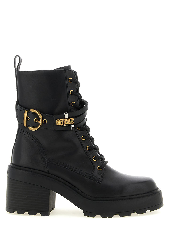 PINKO Black Cowhide Lace-Up Boots