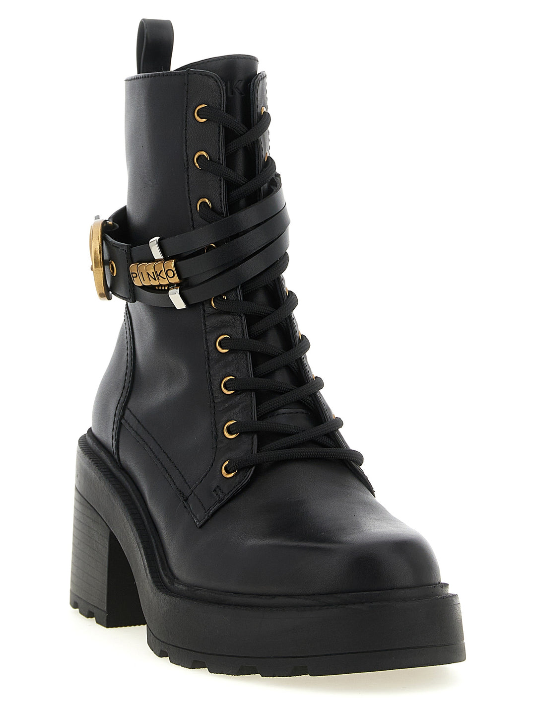 PINKO Black Cowhide Lace-Up Boots