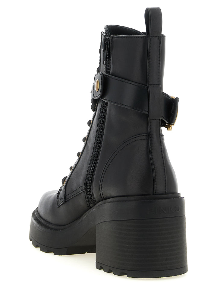 PINKO Black Cowhide Lace-Up Boots