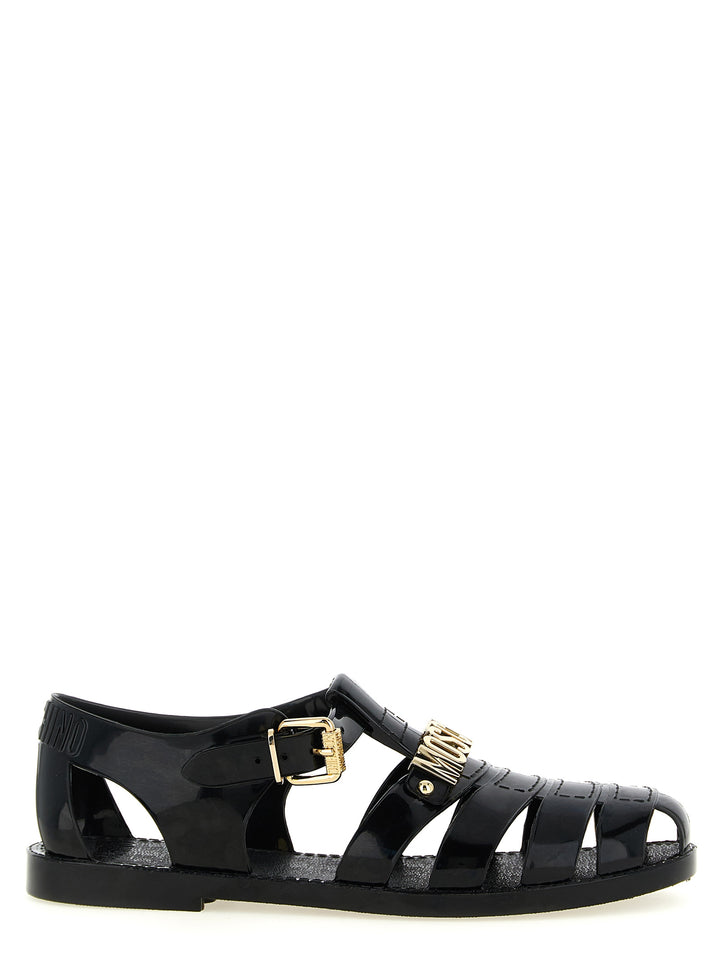 Moschino Black Pvc Flat Sandals