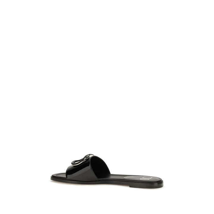 Valentino Garavani Black Calf Leather Bos Taurus Flat Sandals
