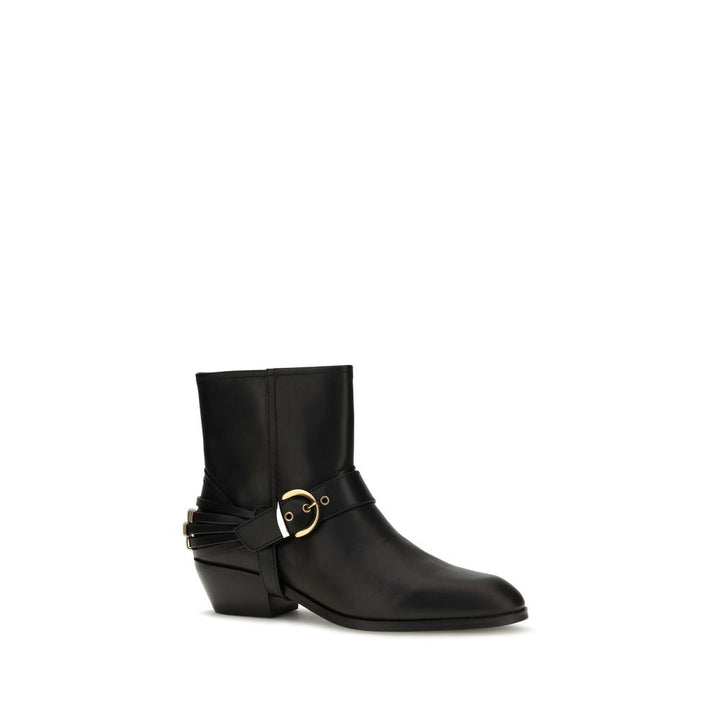 PINKO Black Calf Leather Bos Taurus Ankle Boots
