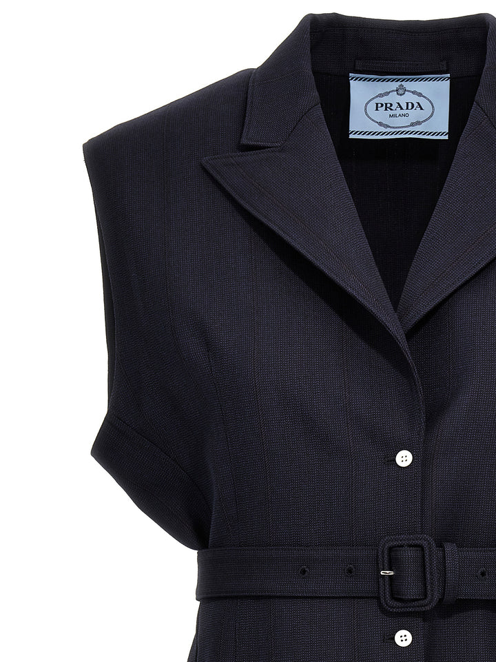 Prada Blue Virgin Wool Sleeveless Jacket