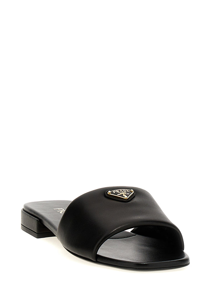 Prada Black Lamb Leather Slides