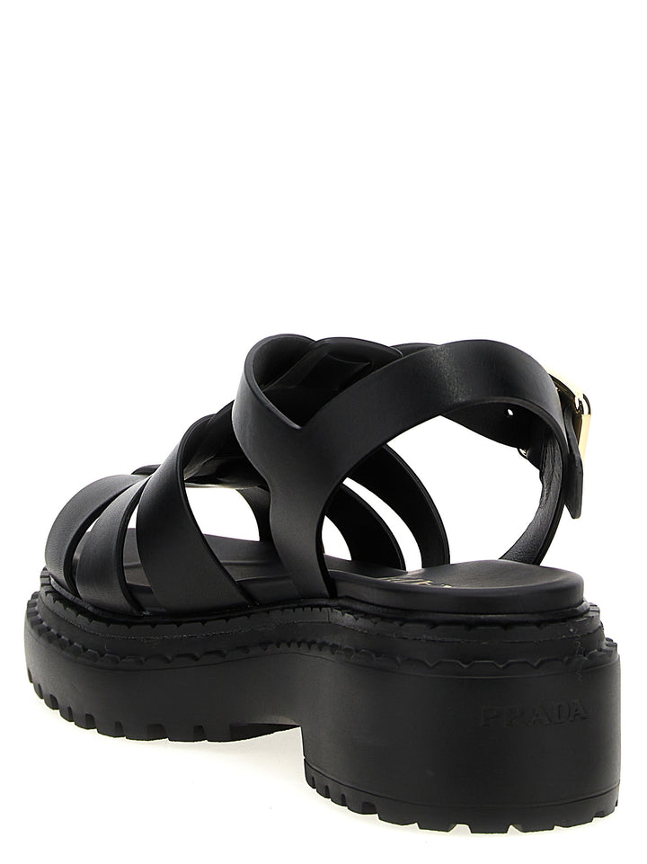 Prada Black Calfskin Flat Sandals